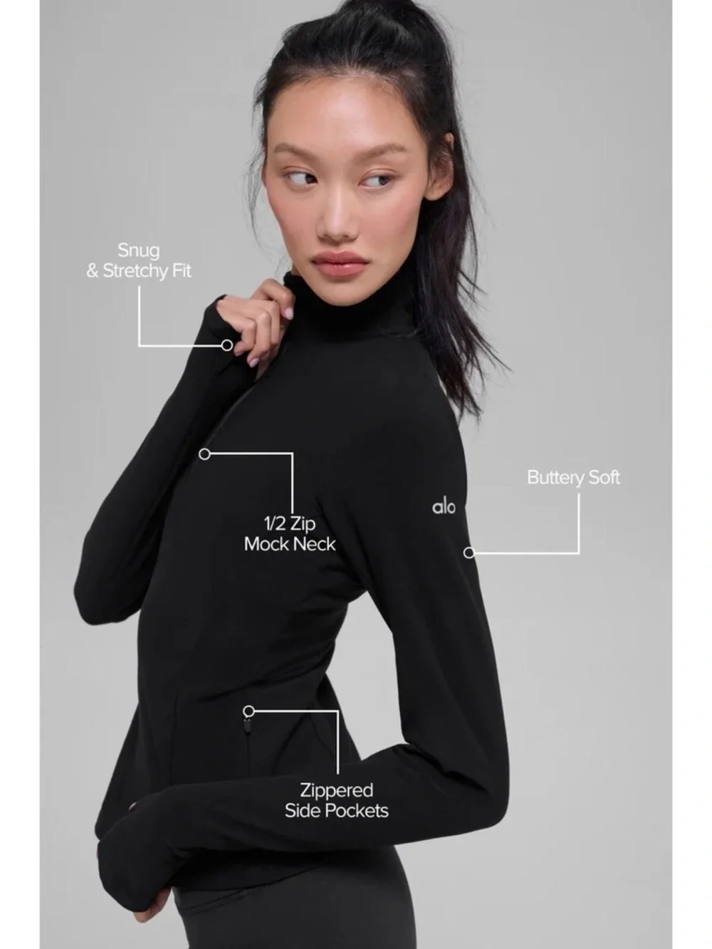 Black Long-Sleeve Half-Zip ALO